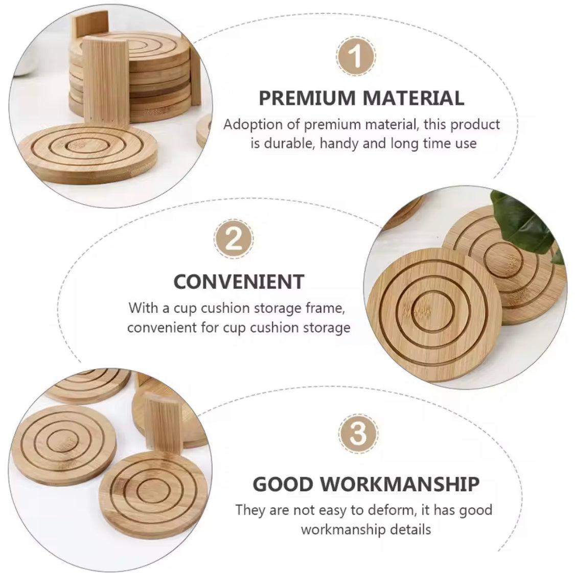 7Pcs Bamboo Coasters, Household Drink Cup Pads Protection, Tea Cup Table Holder 7Pcs Bamboo Coasters, Household Drink Cup Pads Protection, Tea Cup Table Holder